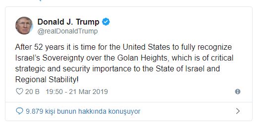 Trump’tan Golan tepeleri açıklaması